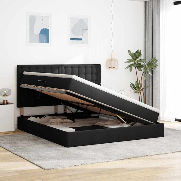 vidaXL Postel s &uacute;ložn&yacute;m prostorem a matrac&iacute; s čelo Čern&aacute; 160 x 200 cm