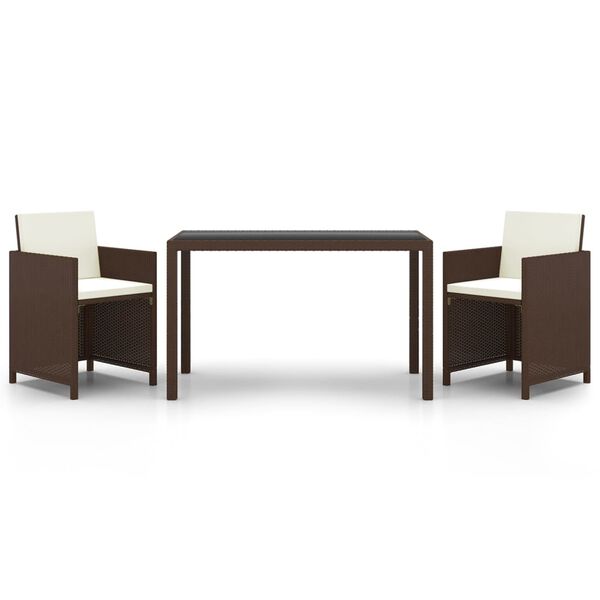 vidaXL 3dílný zahradní jídelní set s poduškami polyratan hnědý