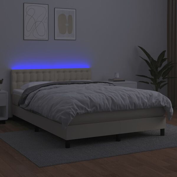 vidaXL Box spring postel s matrac&iacute; a LED kr&eacute;mov&aacute; 140x200 cm uměl&aacute; kůže