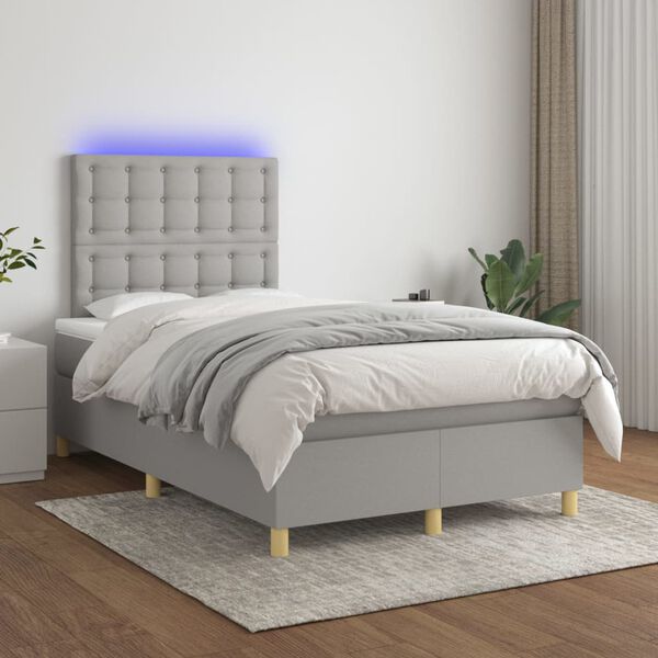vidaXL Box spring postel s matrac&iacute; a LED světle &scaron;ed&aacute; 120x200 cm textil