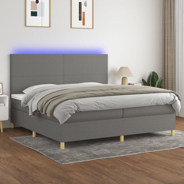 vidaXL Box spring postel s matrac&iacute; a LED tmavě &scaron;ed&aacute; 200x200 cm textil