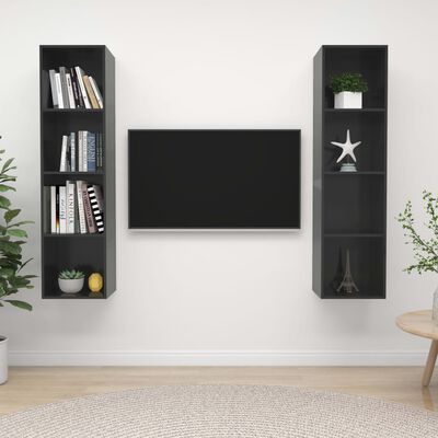 vidaXL Nástěnné TV skříňky 2 ks šedé s vysokým leskem dřevotříska