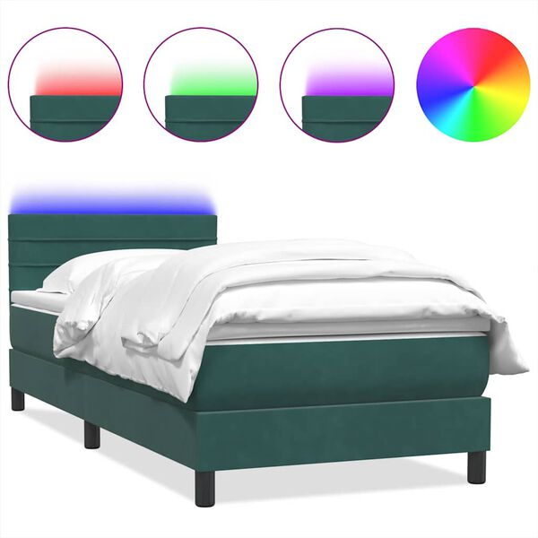vidaXL Box spring postel s matrac&iacute; a LED tmavě zelen&aacute; 100x220 cm samet