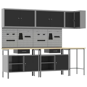 vidaXL Sada pracovn&iacute; skř&iacute;ně se z&aacute;suvkou s polic&iacute; 10 pcs Čern&aacute; a &scaron;ed&aacute;