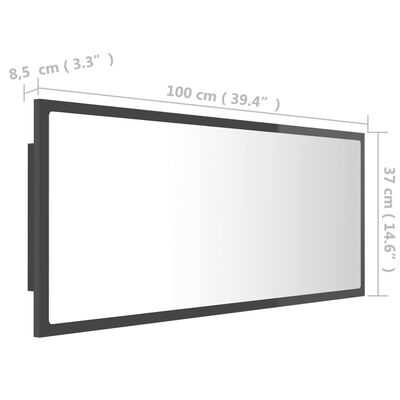 vidaXL LED koupelnové zrcadlo šedé vysoký lesk 100x8,5x37 cm akrylové