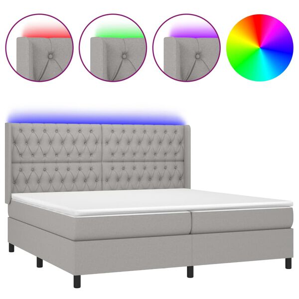 vidaXL Box spring postel s matrac&iacute; a LED světle &scaron;ed&aacute; 200x200 cm textil