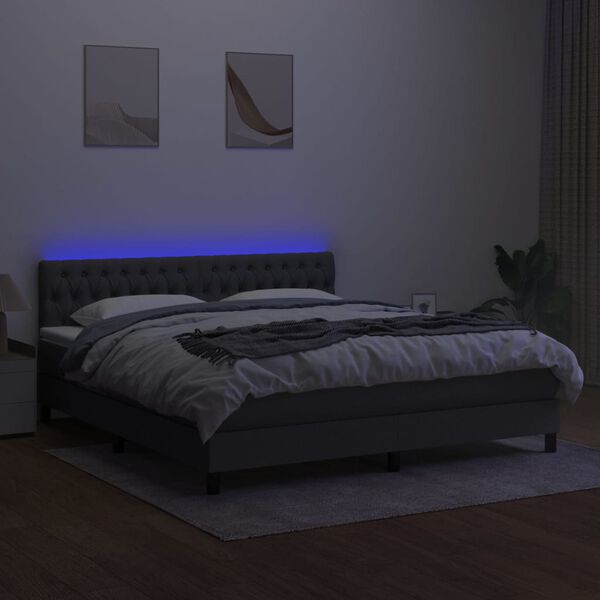 vidaXL Box spring postel s matrac&iacute; a LED tmavě &scaron;ed&aacute; 180x200 cm textil