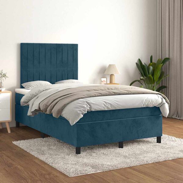 vidaXL Box spring postel s matrac&iacute; tmavě modr&aacute; 120 x 200 cm samet