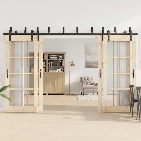 vidaXL Sada př&iacute;slu&scaron;enstv&iacute; pro posuvn&eacute; dveře 366 cm ocelov&aacute; čern&aacute;