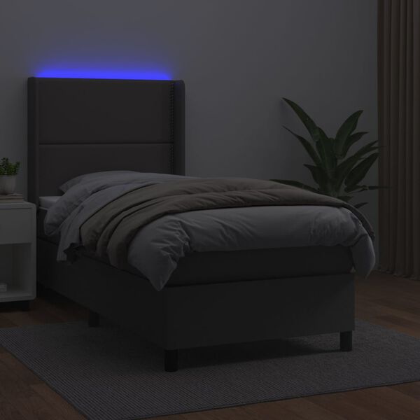 vidaXL Box spring postel s matrac&iacute; a LED &scaron;ed&aacute; 90x200 cm uměl&aacute; kůže