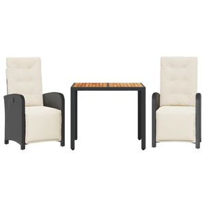 vidaXL 3d&iacute;ln&yacute; bistro set s podu&scaron;kami čern&yacute; polyratan