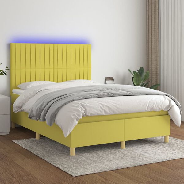 vidaXL Box spring postel s matrac&iacute; a LED zelen&aacute; 140x200 cm textil