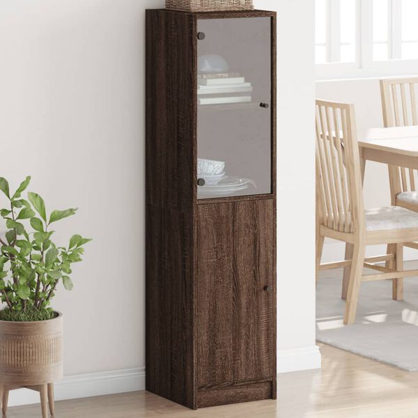 vidaXL Highboard se skleněn&yacute;mi dv&iacute;řky hněd&yacute; dub 35 x 37 x 142 cm