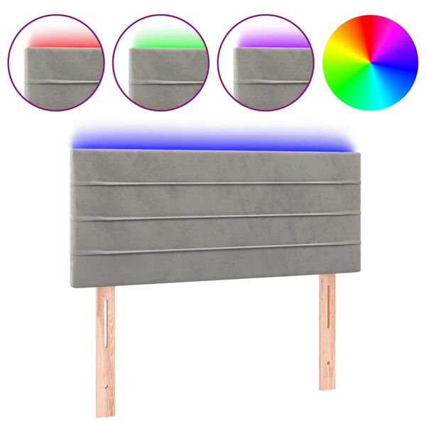 vidaXL Čelo postele s LED světle šedé 90x5x78/88 cm samet