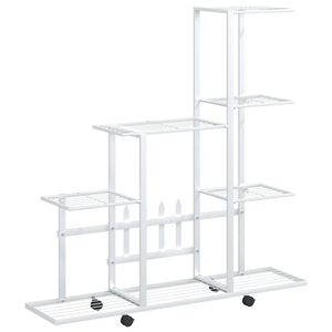 vidaXL Stojan na květiny na kolečk&aacute;ch 94,5 x 25 x 92,5 cm b&iacute;l&yacute; kov
