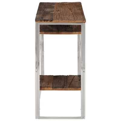 vidaXL Konzolový stolek stříbrný nerezová ocel a pražcové dřevo