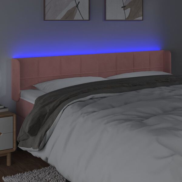 vidaXL Čelo postele s LED růžov&eacute; 183 x 16 x 78/88 cm samet