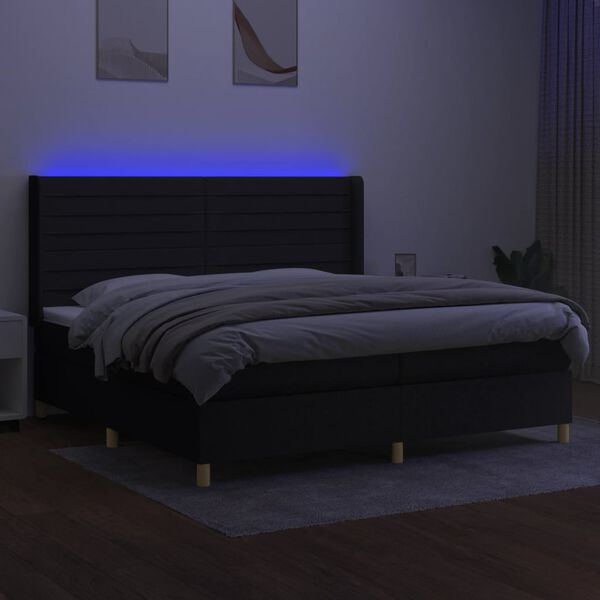 vidaXL Box spring postel s matrac&iacute; a LED čern&aacute; 200x200 cm textil