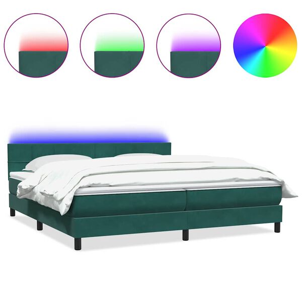 vidaXL Box spring postel s matrac&iacute; a LED tmavě zelen&aacute; 180x220 cm samet