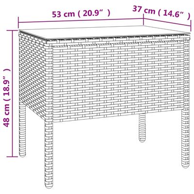 vidaXL Odkládací stolek hnědý 53 x 37 x 48 polyratan a tvrzené sklo