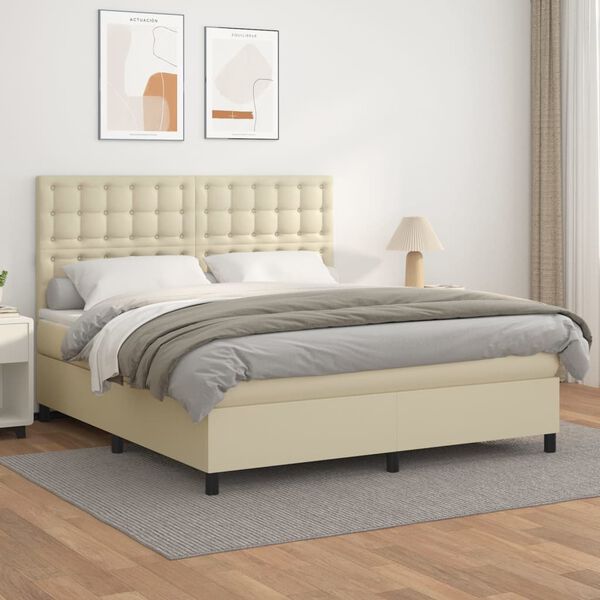 vidaXL Box spring postel s matrac&iacute; kr&eacute;mov&aacute; 180x200 cm uměl&aacute; kůže