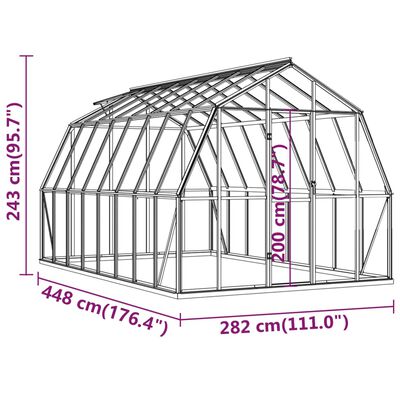 vidaXL Skleník s podkladovým rámem antracitový 12,63 m² hliník