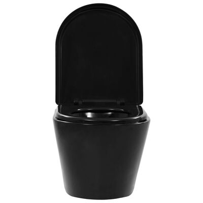vidaXL Závěsné WC bez okraje keramické černé