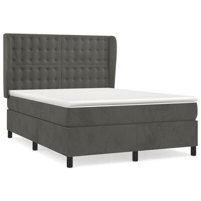 vidaXL Box spring postel s matrací tmavě šedá 140x200 cm samet