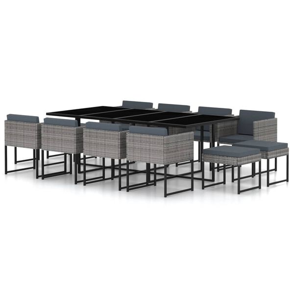 vidaXL 13d&iacute;ln&yacute; zahradn&iacute; j&iacute;deln&iacute; set s podu&scaron;kami polyratan &scaron;ed&yacute;