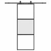 vidaXL Posuvn&eacute; dveře se sadou kov&aacute;n&iacute; čern&eacute; 76x205 cm Tvrzen&eacute; sklo