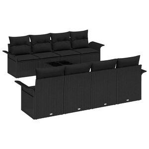vidaXL Sada zahradn&iacute;ch pohovek s pol&scaron;t&aacute;řem 9 pcs Čern&aacute; polyratan