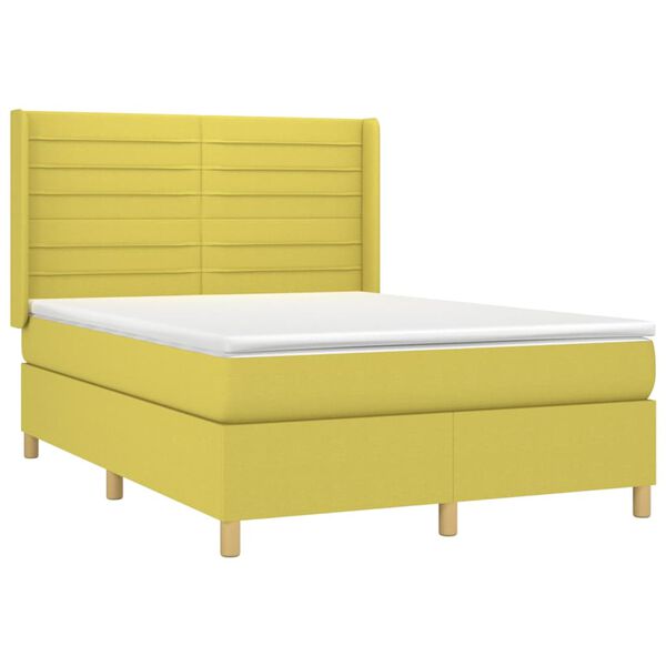 vidaXL Box spring postel s matrac&iacute; a LED zelen&aacute; 140x200 cm textil