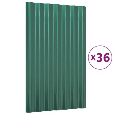 vidaXL Střešní panely 36 ks práškově lakovaná ocel zelené 60 x 36 cm