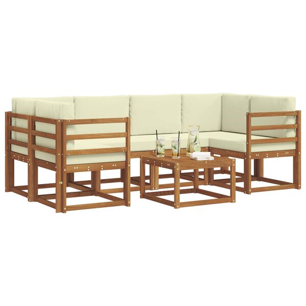 vidaXL Venkovn&iacute; pohovkov&aacute; souprava 7 pcs Přirozen&aacute; a Kr&eacute;mov&aacute;