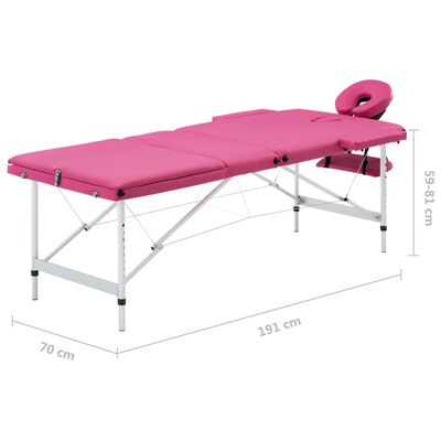 vidaXL Skládací masážní stůl 3 zóny hliník růžový