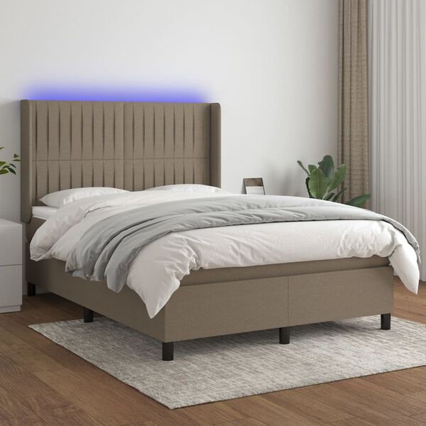vidaXL Box spring postel s matrac&iacute; a LED taupe 140x200 cm textil
