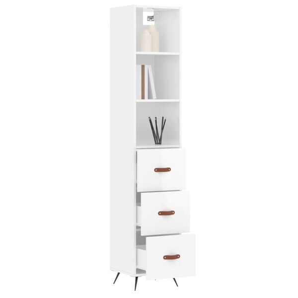 vidaXL Skř&iacute;ň highboard b&iacute;l&aacute; s vysok&yacute;m leskem 34,5x34x180 cm kompozit