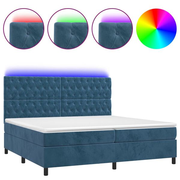 vidaXL Box spring postel s matrac&iacute; a LED tmavě modr&aacute; 200x200 cm samet