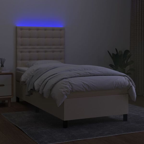vidaXL Box spring postel s matrac&iacute; a LED kr&eacute;mov&aacute; 90x200 cm textil