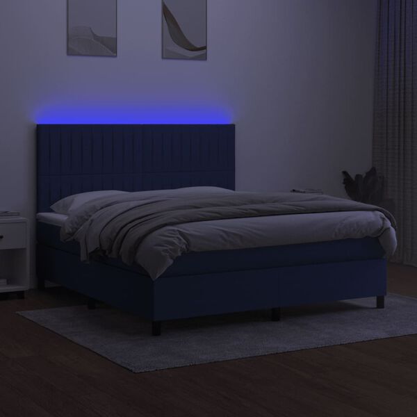 vidaXL Box spring postel s matrac&iacute; a LED modr&aacute; 180x200 cm textil