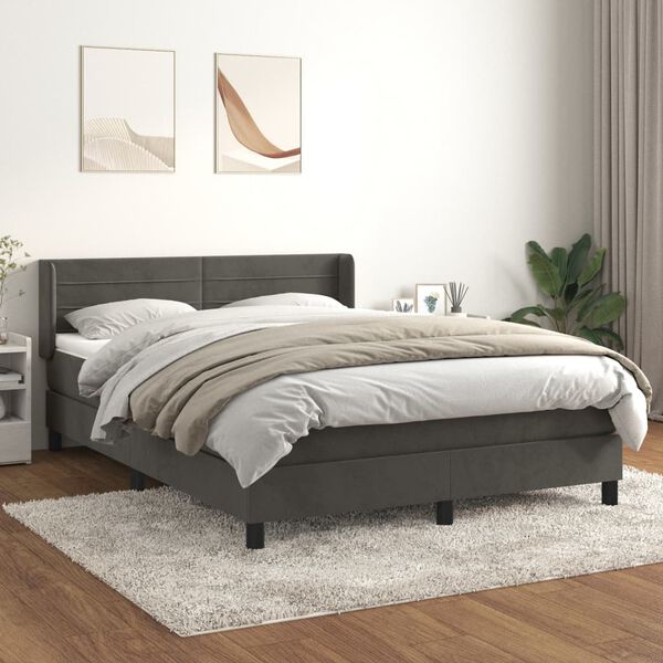 vidaXL Box spring postel s matrac&iacute; tmavě &scaron;ed&aacute; 140x200 cm samet