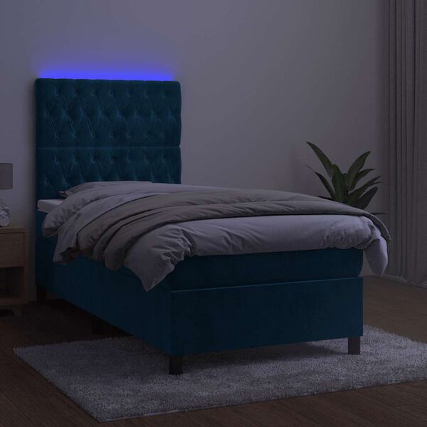vidaXL Box spring postel s matrac&iacute; a LED tmavě modr&aacute; 80 x 200 cm samet