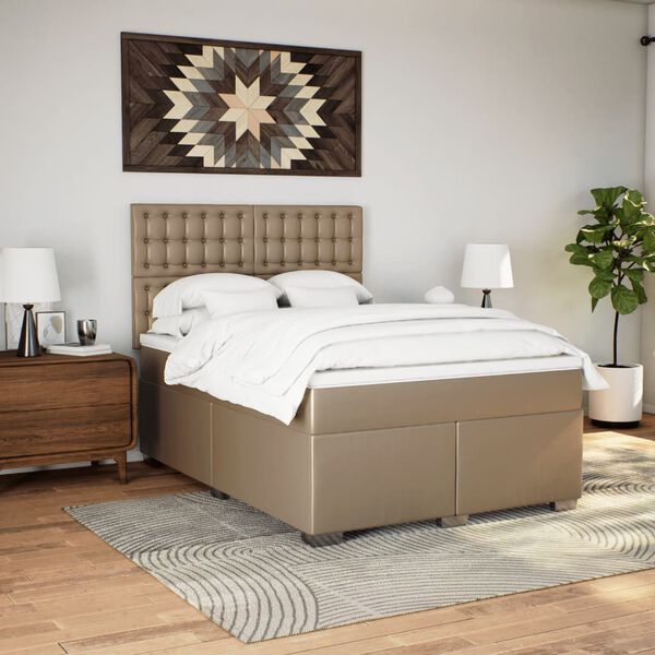 vidaXL Box spring postel s matrac&iacute; cappuccino 160x200 cm uměl&aacute; kůže