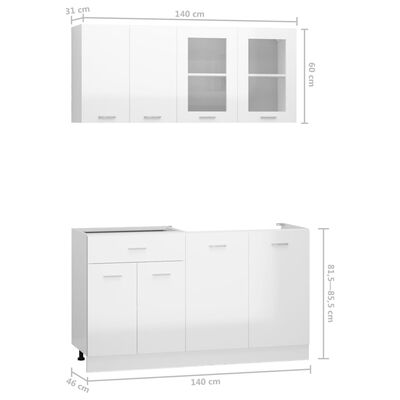 vidaXL 4dílný set kuchyňských skříněk bílý vysoký lesk dřevotříska