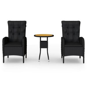vidaXL 3d&iacute;ln&yacute; zahradn&iacute; bistro set polyratan čern&yacute;