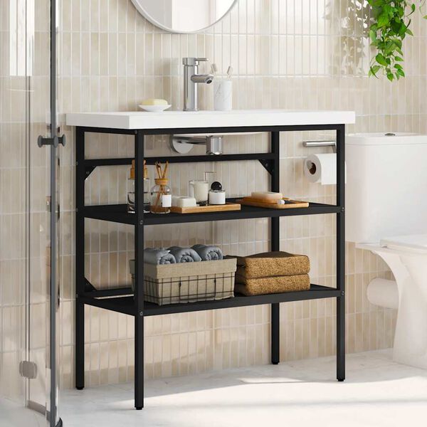 vidaXL Koupelnov&yacute; reg&aacute;l pod umyvadlo čern&yacute; 79 x 38 x 83 cm železo