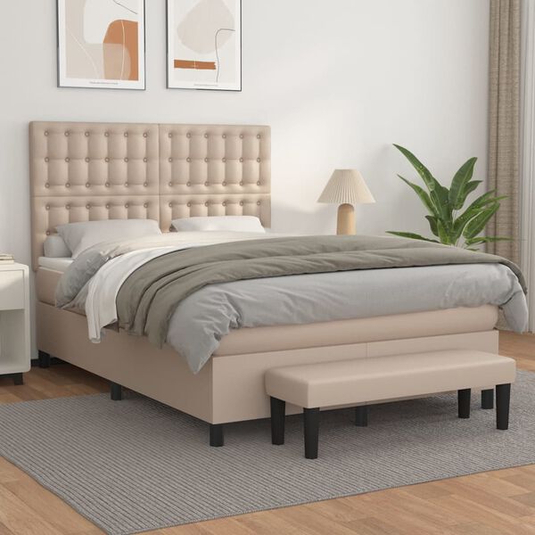 vidaXL Box spring postel s matrac&iacute; cappuccino 140x190 cm uměl&aacute; kůže