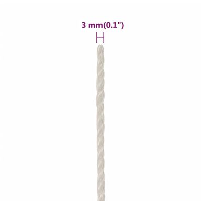 vidaXL Pracovní lano bílá 3 mm 25 m polypropylen