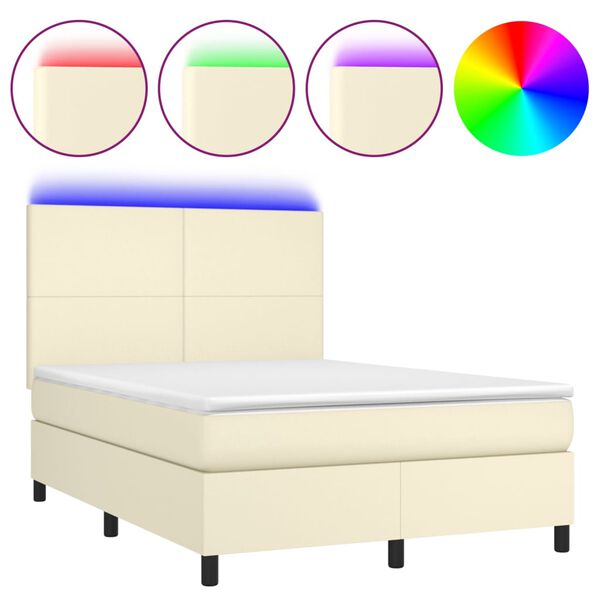 vidaXL Box spring postel s matrac&iacute; a LED kr&eacute;mov&aacute; 140x200 cm uměl&aacute; kůže