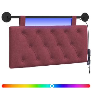 vidaXL Z&aacute;věsn&eacute; čelo postele S LED osvětlen&iacute;m V&iacute;no Červen&eacute; Textil